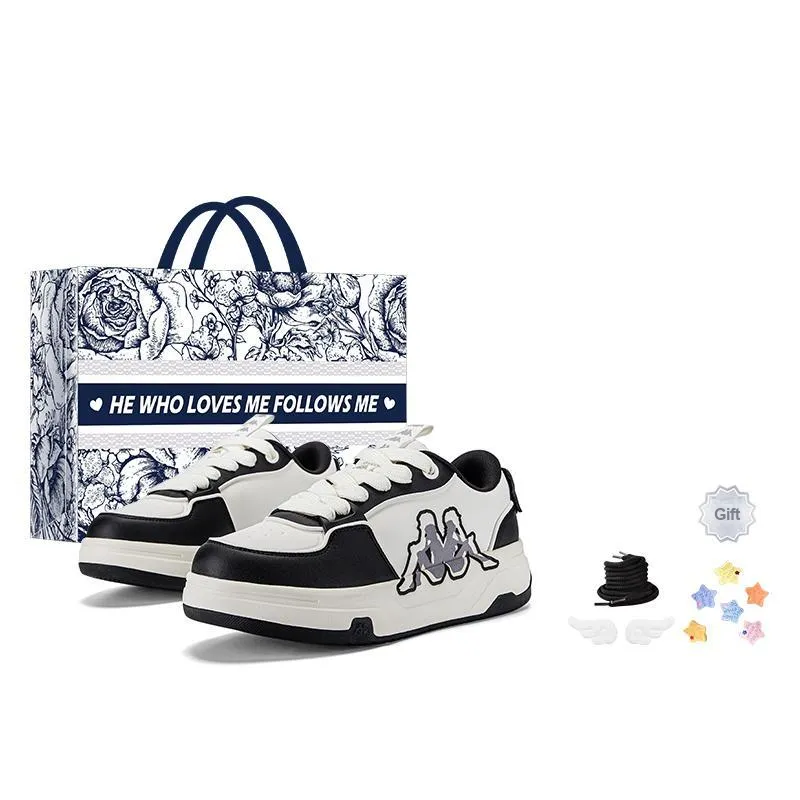 Kappa Cushioning Anti-Slip And Wear-Resistant Height Increasing Low-Top Casual Shoes Unisex Black White-21