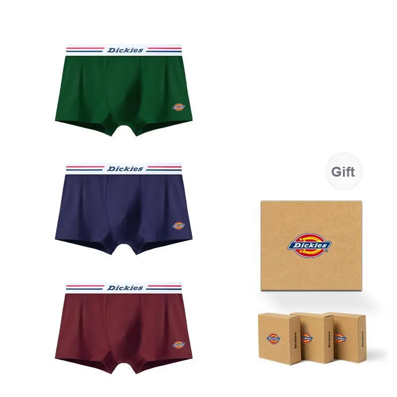 Dickies Underpants Men's Seamless Print LOGO Breathable Skin Friendly Sports Square Panty Gift Box Combo Set-22