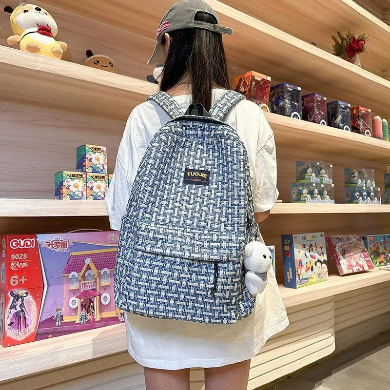 URBAN FOREST Nylon Backpack Unisex Ecru/Red/Dark Brown/Blue-12