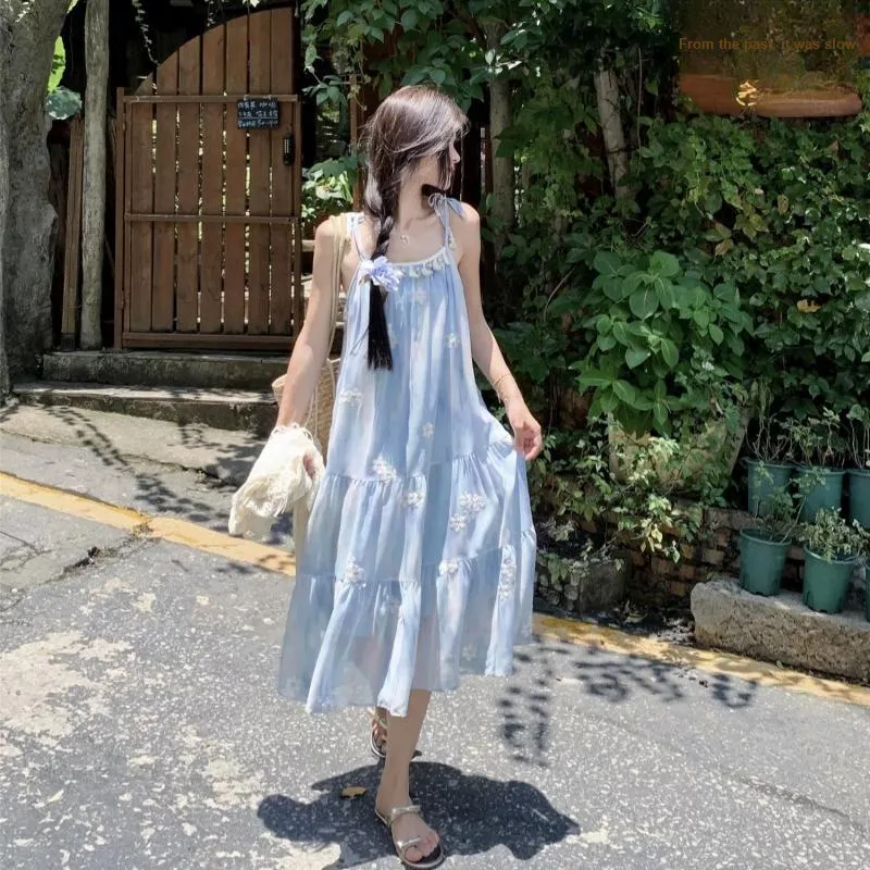 TASTILY Slip Dresses Women's Blue-2