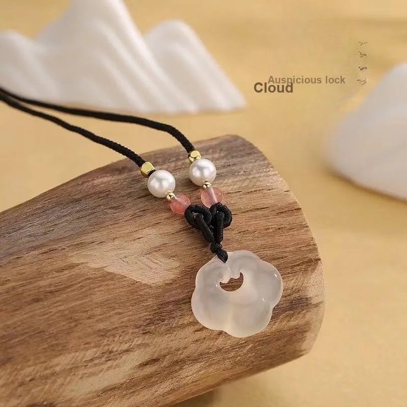 Artisan Lock Heart Jade Chalcedony Necklaces Unisex-1