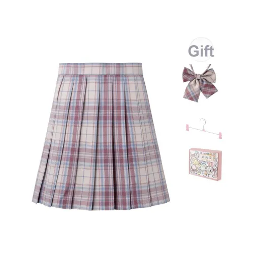 RIMUXINGHE [Большая розовая клетка 43 см] Клетчатая юбка + арочные галстуки Включает вешалку + коробку Женская униформа