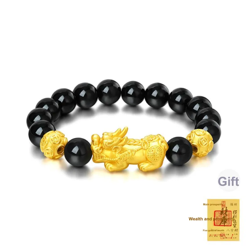 Central Fashion Natural Obsidian Jade Bracelets Unisex-5