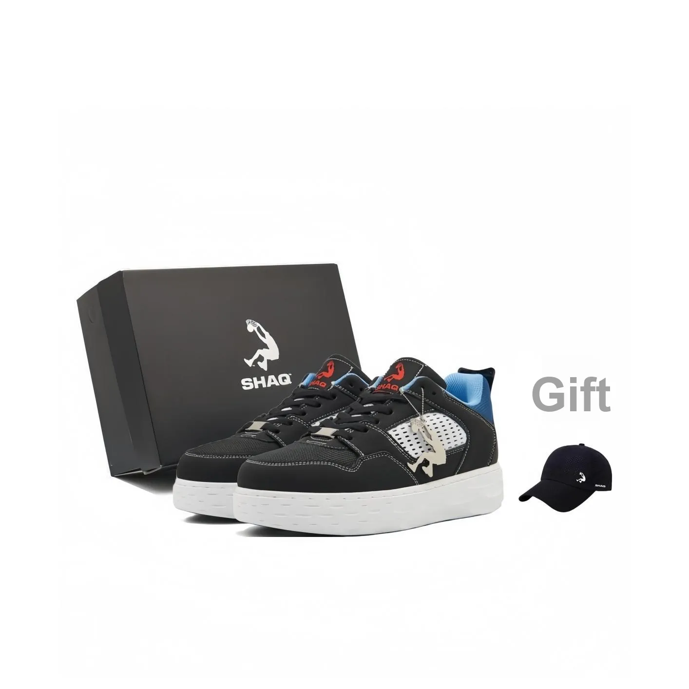 SHAQ Износостойкие визуально увеличивающие рост низкие кроссовки для скейтбординга унисекс черные белые и синие