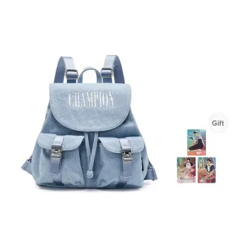 Champion Fabric Backpack Small Size Unisex Light Blue Denim/Champagne Gold/Black