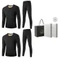 2-Piece Underwear Set (Linen Black+Linen Black) Thickened Wool/Double-Layer Thermal/Classic Crew Neck