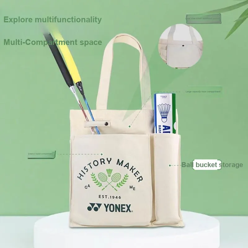 YONEX Badminton Racket Bags 2 Pcs Casual Shoulder Bag Beige Unisex Large Capacity Ball Bucket Storage-2