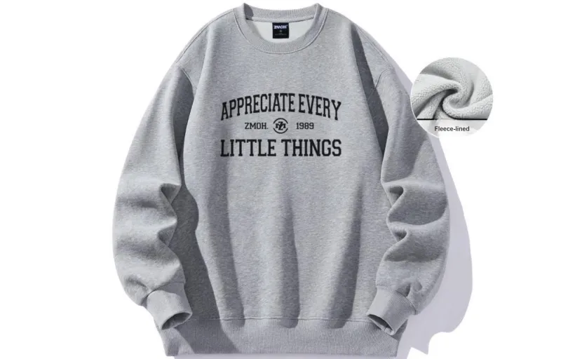 ZMOH Fleece Lined Crew Neck Sweatshirt Unisex Couple's-1