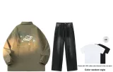 Set (Горохово-зеленый топ + Черно-серые брюки) (Включает рубашку с коротким рукавом)