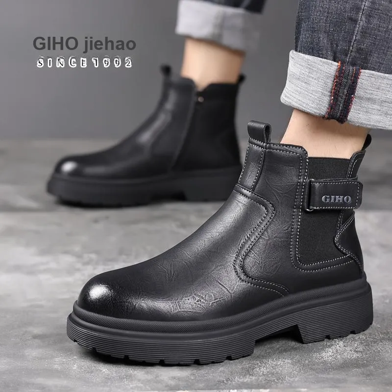 GIHO Ankle Boots Medium Heel Men's Black-3