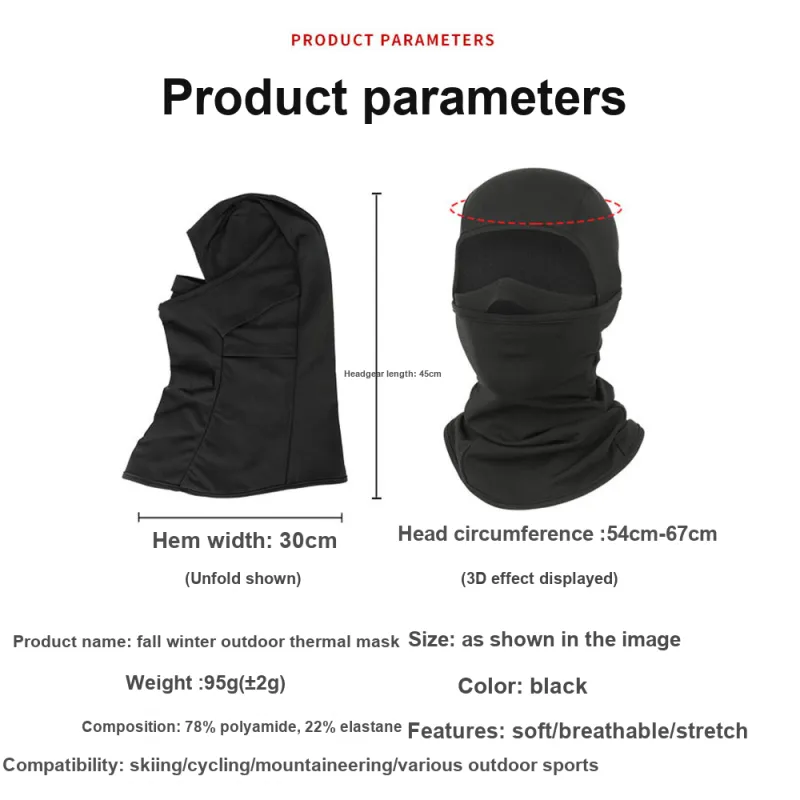 TANLU Riding Equipment Pullover Face Masks Outdoor Sports Unisex Polyamide Elastane 54 67CM Black-1