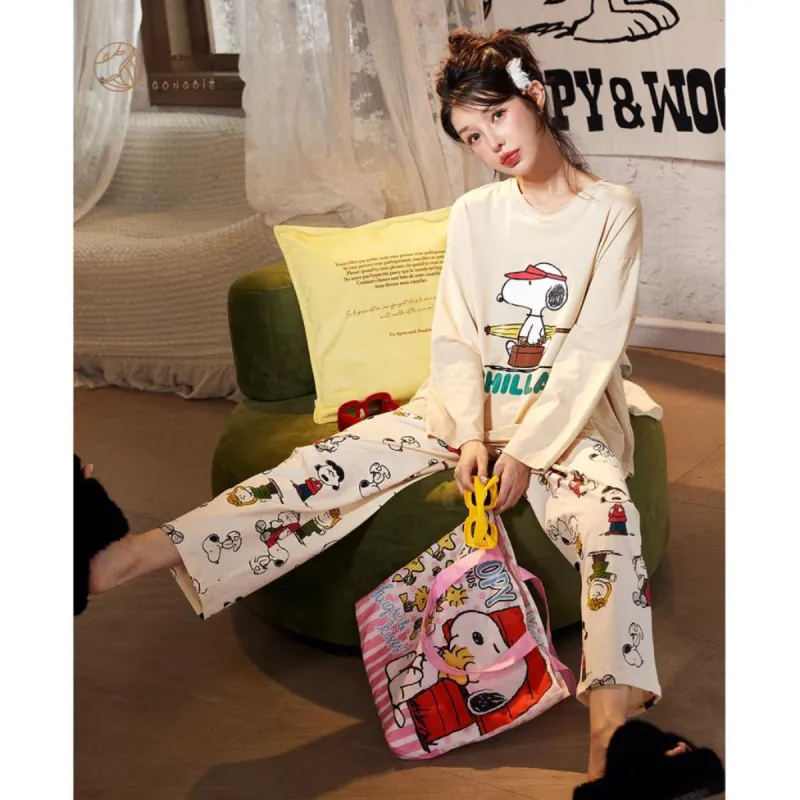 Gongdie x SNOOPY/ Pajama Set Unisex Apricot-1