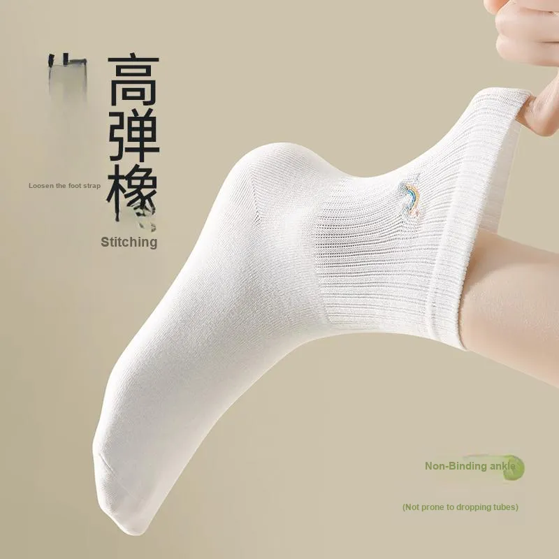H YXIANG Mid Calf Socks Women's 5 Pack White-2