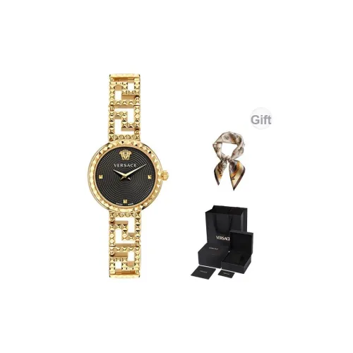 VERSACE Женские часы Кварцевый механизм Ремешок из нержавеющей стали Черный циферблат Ограниченная серия Удача Коробка + шелковый шарф