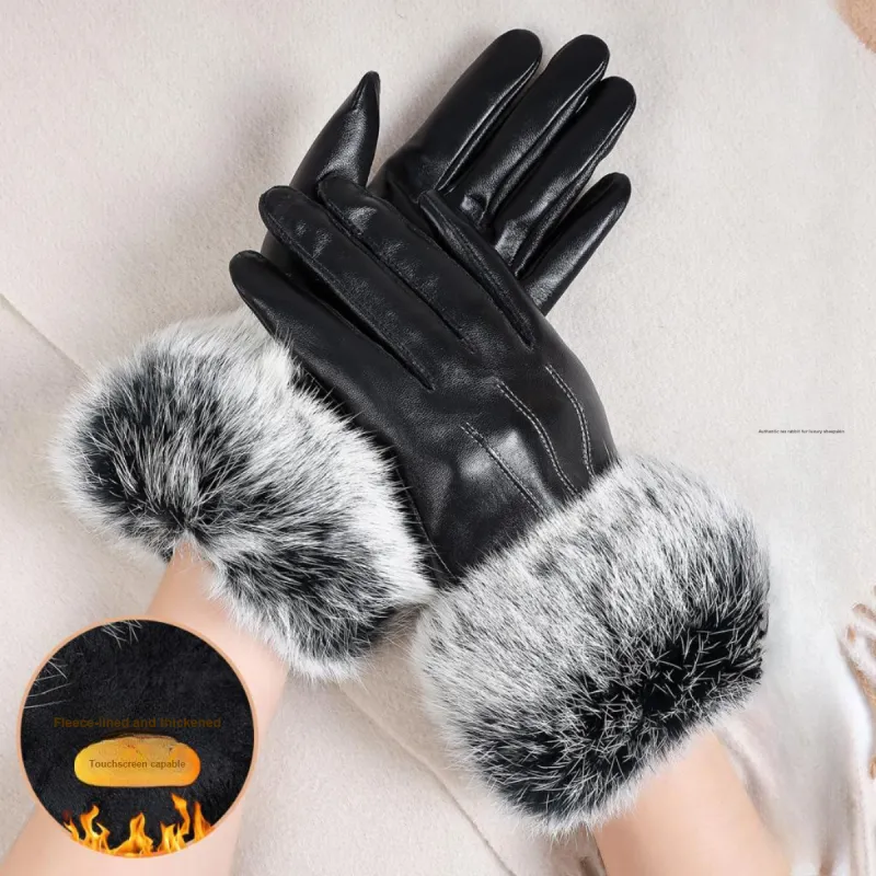 Shanghai Story Sheepskin Knit Gloves Women's Black-3