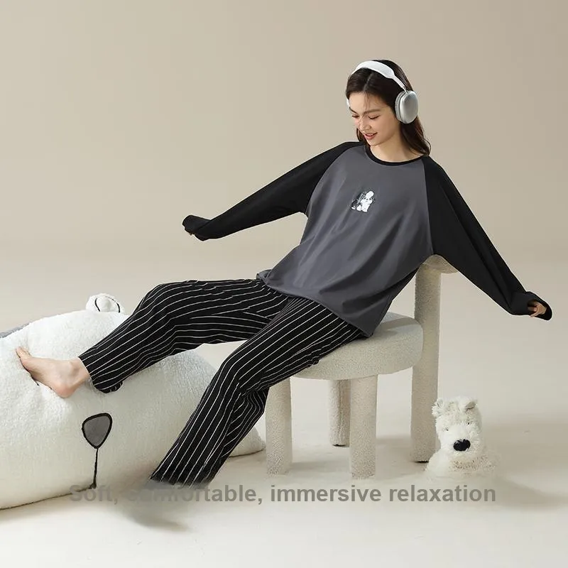 Allenalyson Pajama Set Unisex Gray Black-4