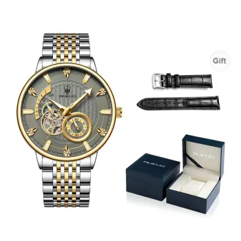 MUKUO Cut Out Pilot Collection Automatic Mechanical Movement Steel Strap Watch Men's Watches Gray Dial