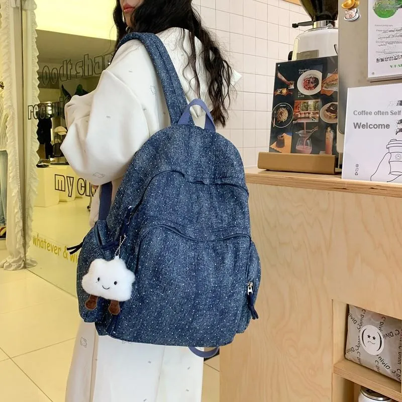 LUVISTRUE Denim Backpacks Regular Women's Blue/Dark Blue/Black-10