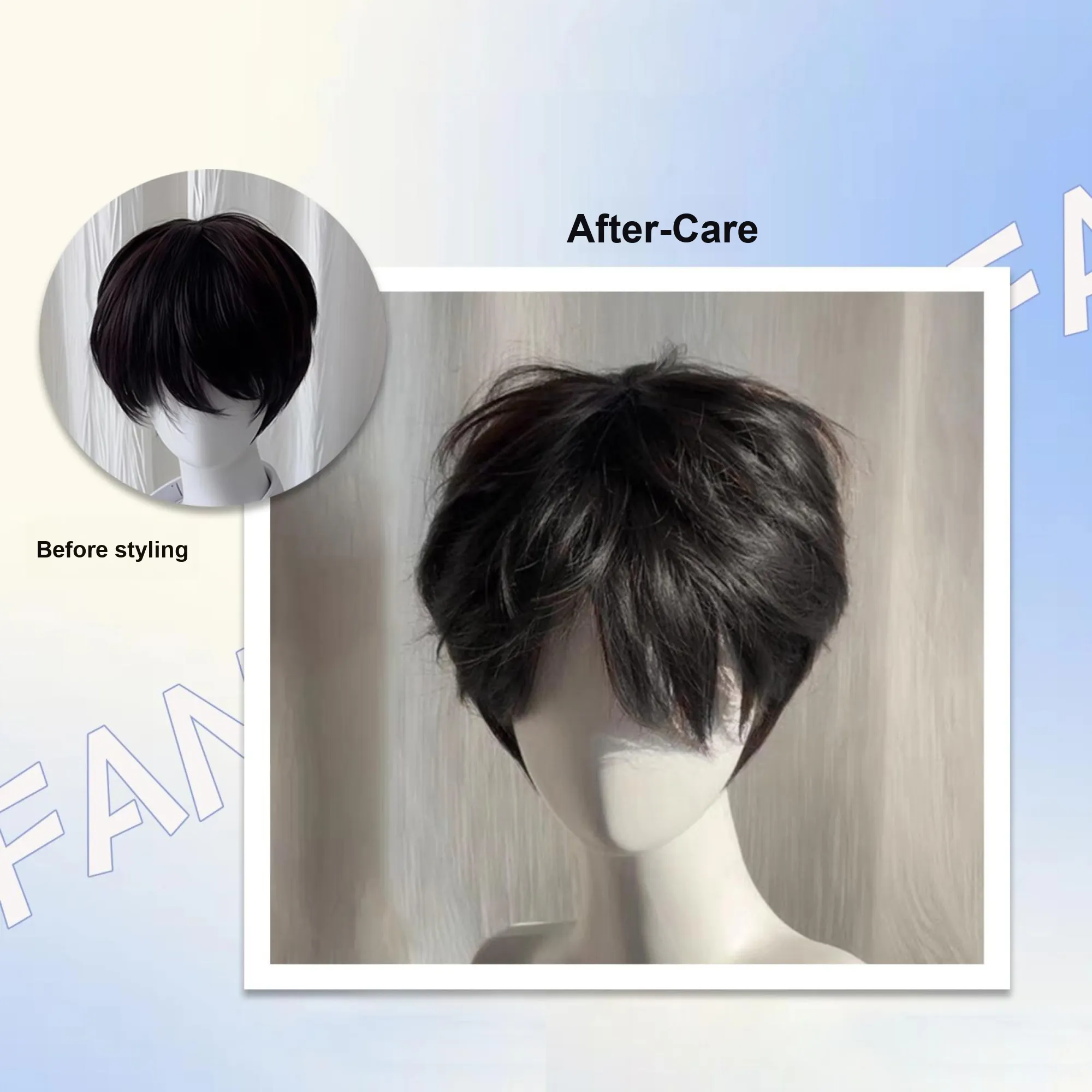 QIYEXUE Дифференциальная трещина для век Мужская парик Корейский стиль Handsome Модный Высокая температура Пряжа