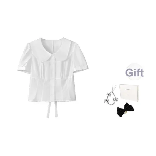 Fstudio Летний Корейский стиль Анти-эйджинг Воротник Питера Пэна 100% хлопок Короткий рукав Топ Женский