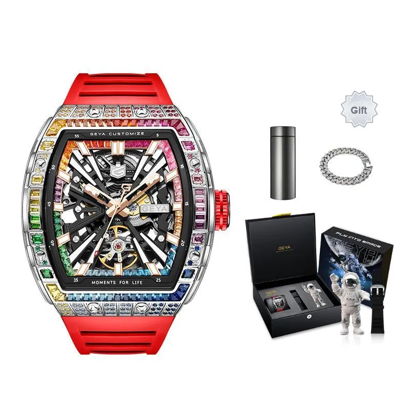 GEYA China Aerospace ASES Collaboration Aerospace X Rainbow Mechanical Movement Watch Men's Watches Cut Out Dial-8