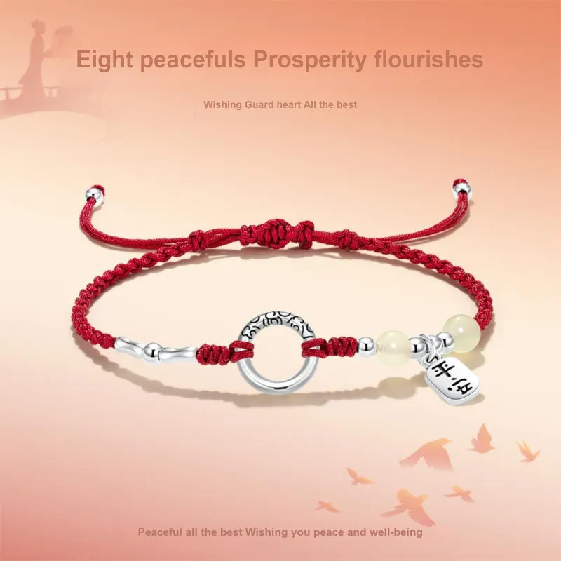 ERROR Alloy Bracelets Unisex Red String/Cherry Blossom Pink/Black Cord-6