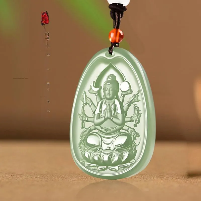 KUNYUYAO Chinese Zodiac Guardian Deity Guardian Buddha Guanyin Pendant Jade Pendant Pale Greenish White Jade Unisex-1