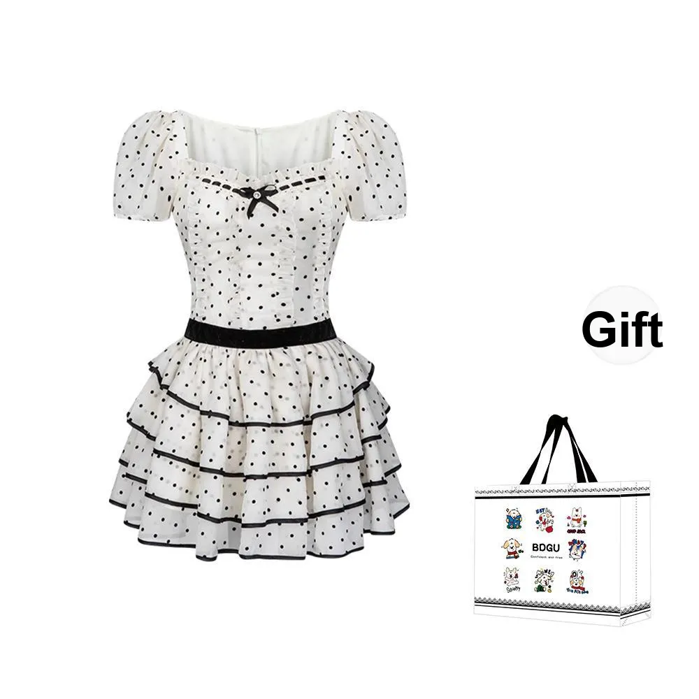 BDGU Short Sleeved Dress Women's White Polka Dot