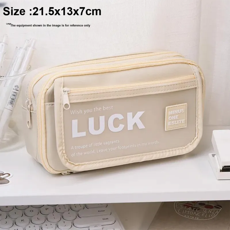 YUANPU Selected Minimalist Style Fashion Letter Print Flap Multi Layer Canvas Pencil Case Pencil Case/pencil Box-4