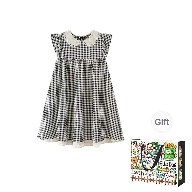 OURUOKE Sleeveless Dress Women's Black White Plaid-1