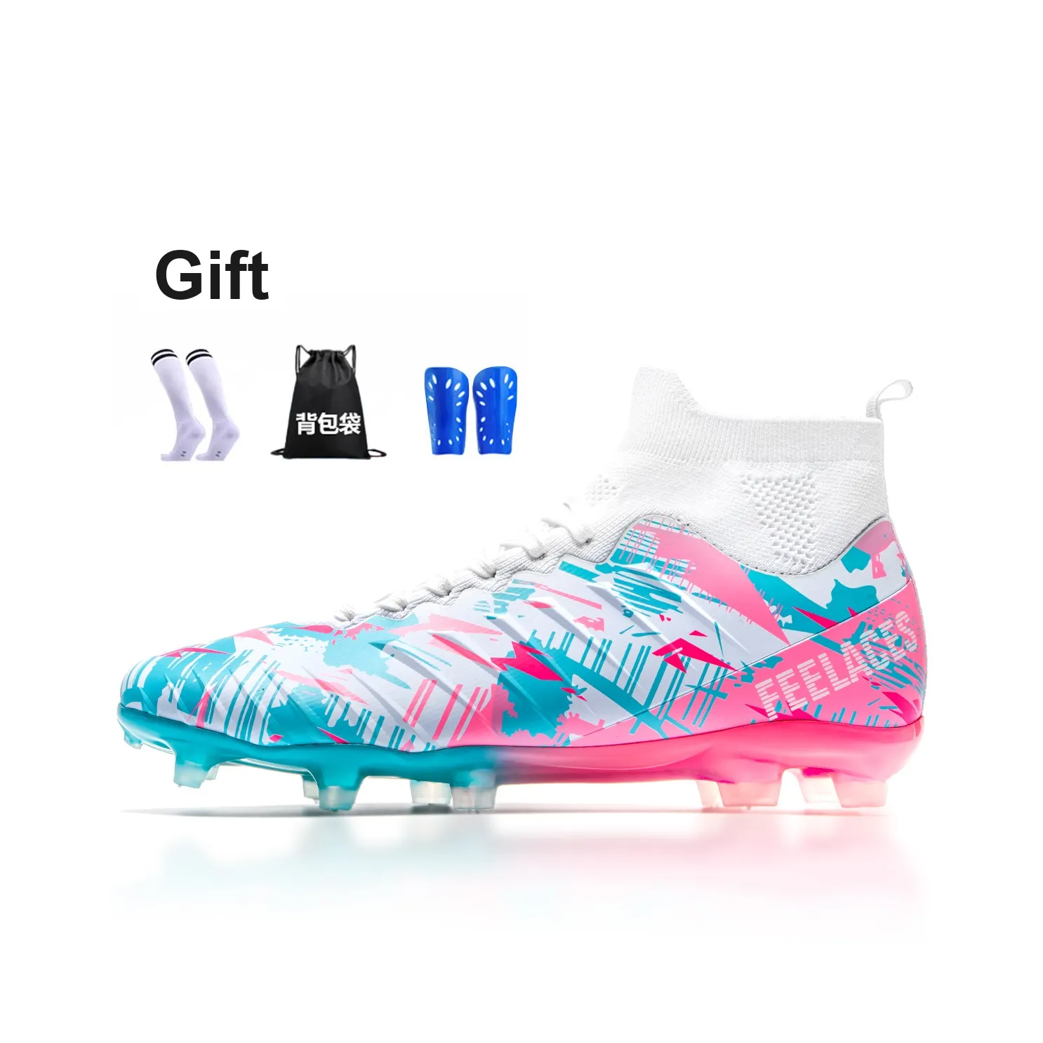 FEELACES Soccer Shoes Unisex Ice Sharp White, Pink Climb 1.0