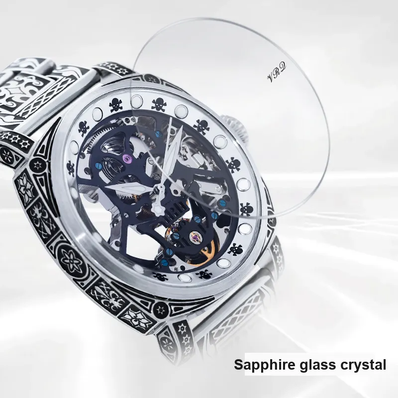 VRQ Automatic Mechanical Movement Steel Strap Watch Men's Watches Cut Out Dial-2