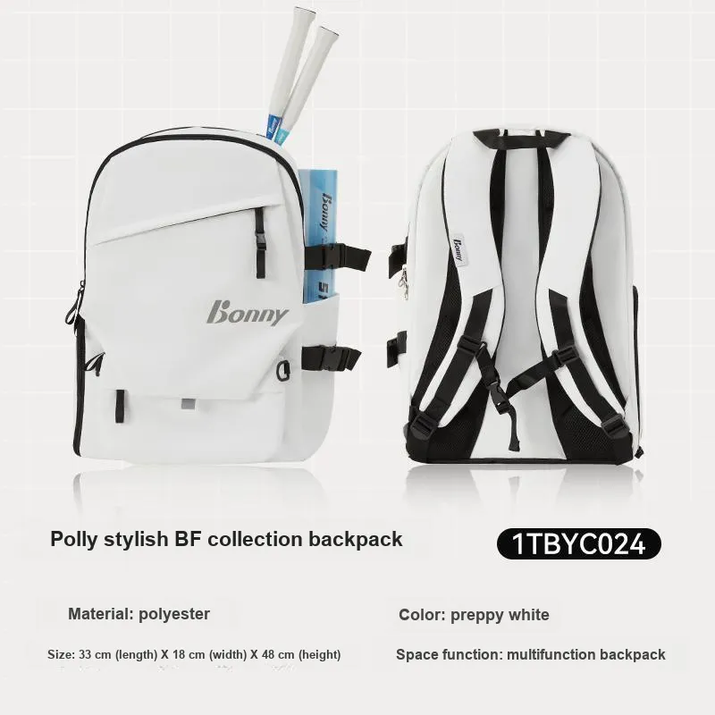 BONNY Badminton Racket Bags 5 Pcs Preppy Style Backpack White Unisex Independent Shoe Compartment-4