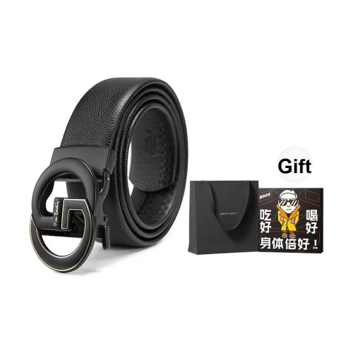 PIERRE CARDIN Ремень из крупнозернистой текстуры коровьей кожи Boyfriend Ремень Подарочный набор Товар Мужской Черный 3,6 см