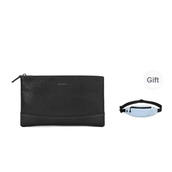 PIERRE CARDIN Cow Leather Clutch Tubas Men's Black