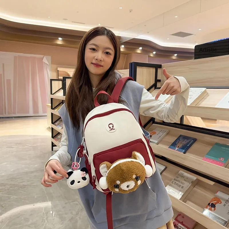 Deli Bear Nylon Backpack Women's Black \ Pink \ White \ Red \ White Khaki-9