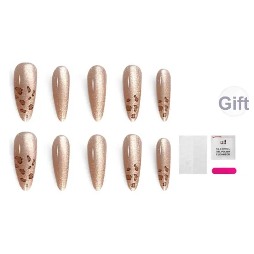 JIABITU Леопардовый принт с Искра False Nail MID Длина Длинный Заостренный Однотонный Смужка Стиль Инстаграм 17мм