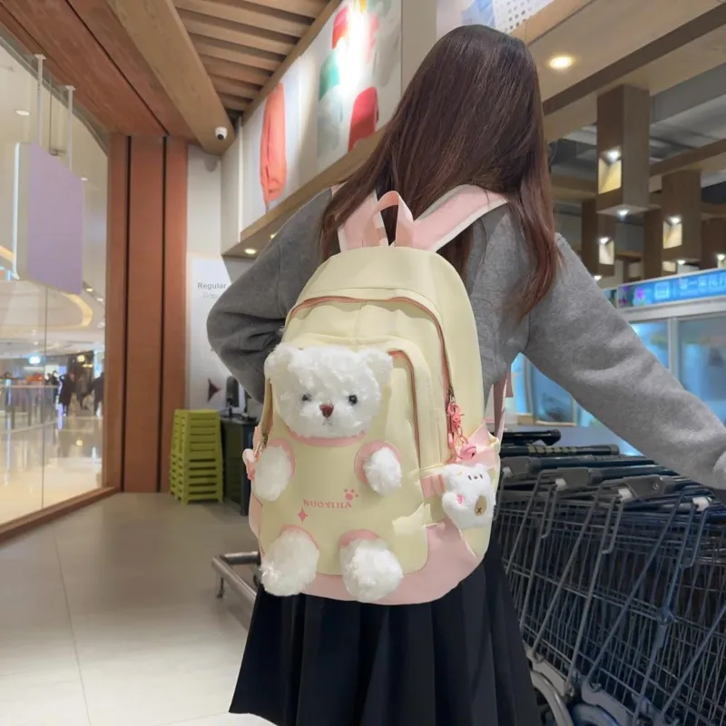 AIBAG Nylon Backpack Unisex Pink Green/Pink Blue/Pink Yellow/Blue Green/Black-5