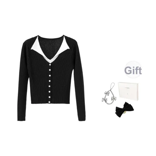 Fstudio Предосенний Корейский стиль Mock Двухкомпонентный Топ с V-вырезом на Воротнике Трикотаж Женский