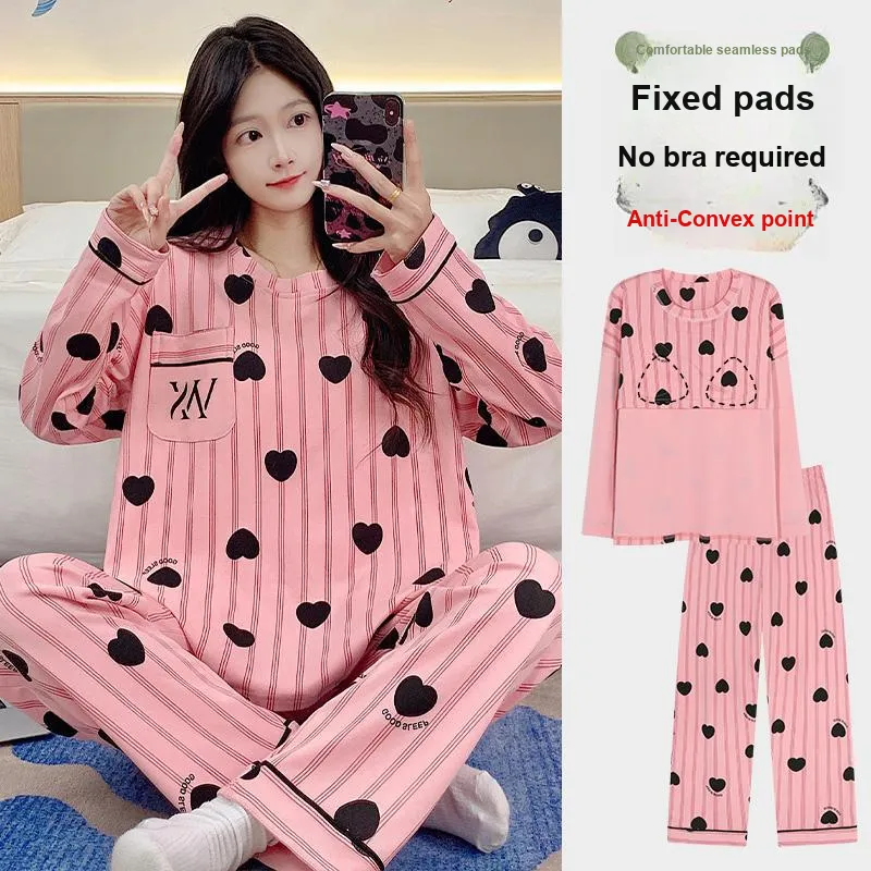 BONAS Pajama Set Women's Pink Heart-7