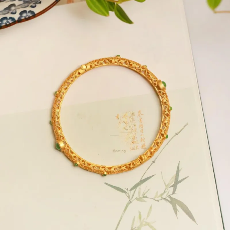 Artisan Lock Heart Jade Hetian Jade Bangles Women's Jasper-3