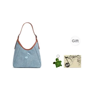 KKA Fabric With Denim Handbag, Shoulder Bag, Crossbody Bag Regular Women's Blue/Ecru/Khaki