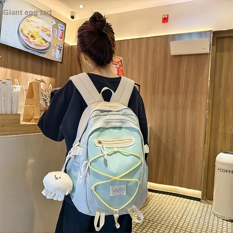 NOMK Nylon Backpack Unisex Pink/Yellow/Blue/Gray/Khaki/Green-17