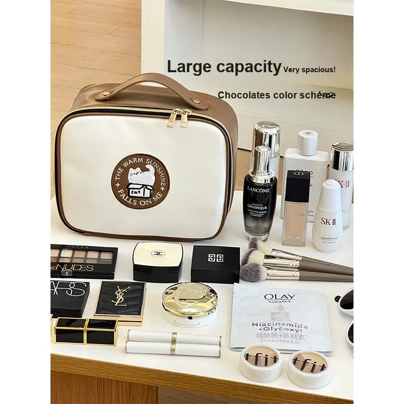 Gentle Welcome Premium Leather Portable Large Capacity Divided Storage Bag Make up Tools 1 Pc-3