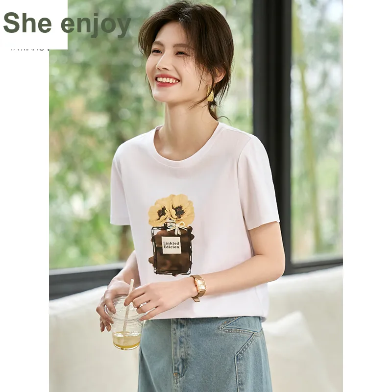 She Enjoys Drop Shoulder Sleeve T Shirt Women's Milk White-5