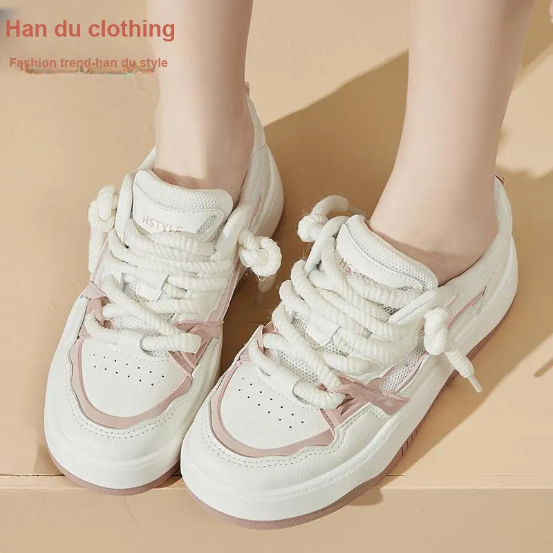HSTYLE Slip-Resistant Cushioning Wear-Resistant Low-Top Skateboard Shoes Women's Beige Pink-6