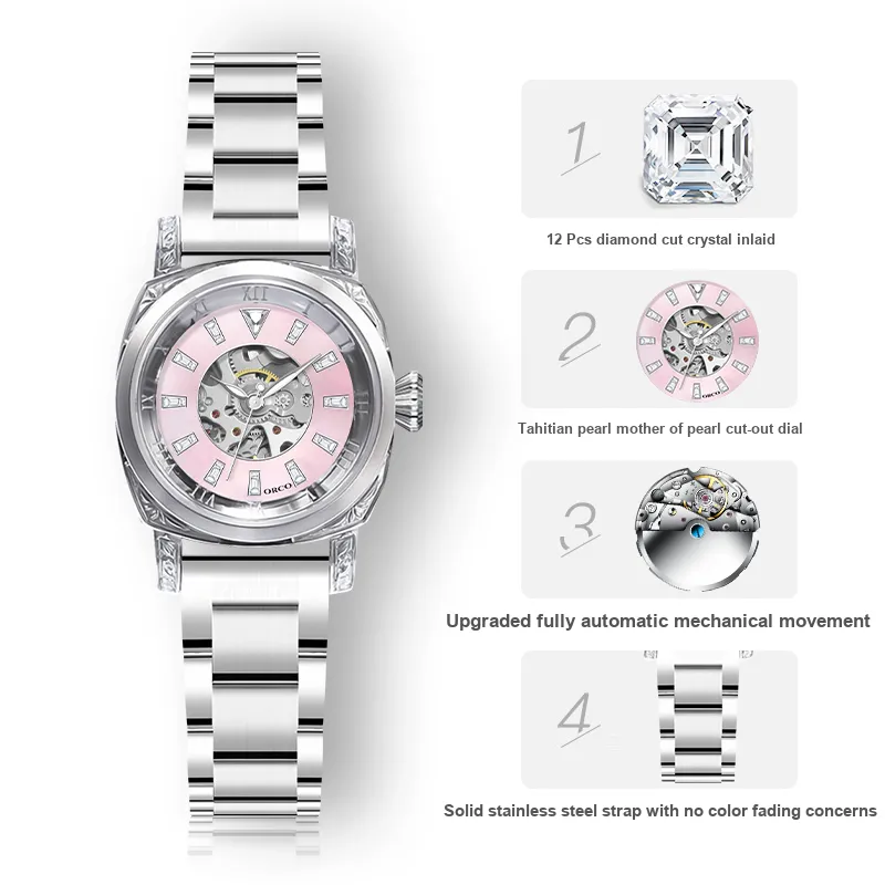 ORCO Mechanical Movement Watch Women's Watch Mother-of-Pearl Color Watch Dial-1