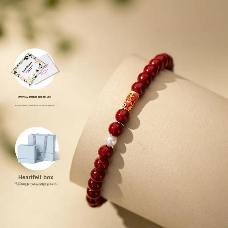 QLADY Reconstructed Cinnabar Bracelets Unisex-2