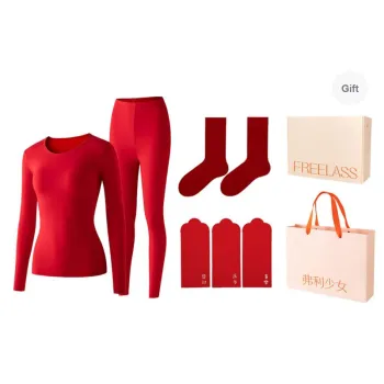 FREELASS Year Of The Dragon Series Thermal Set Women's Cotton Socks Red Envelope Set 4 Pcs Red