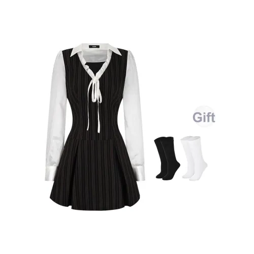 BSEVENI Черное Женское Длинное Платье с Длинными Рукавами